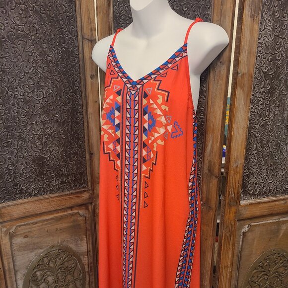 Flying Tomato Aztec Tribal Print Orange Slip Dress – Size L - Picture 1 of 7